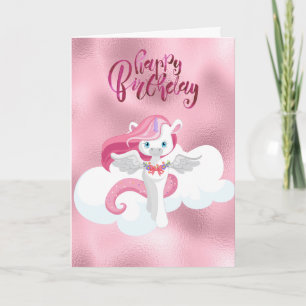 Happy Birthday Pink Unicorn Pegasus Greeting Kaart