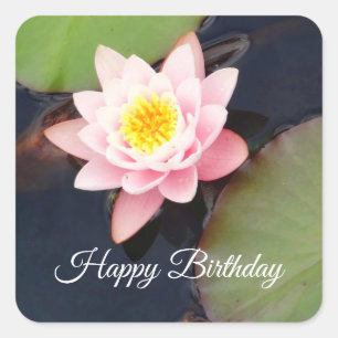 Happy Birthday Pink Water Lily #1-2 Stickers