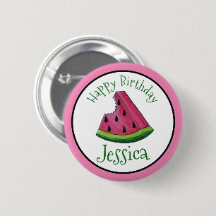 Happy Birthday Pink Watermelon Slice Fruit Picnic Ronde Button 5,7 Cm
