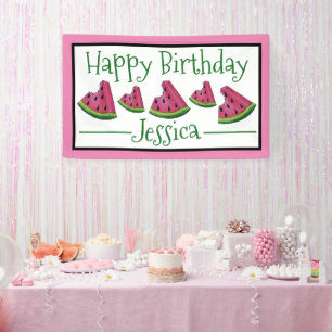 Happy Birthday Pink Watermelon Slice Fruit Picnic Spandoek