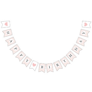 Happy Birthday Pink White Stripe Girl 1e Partij Vlaggetjes