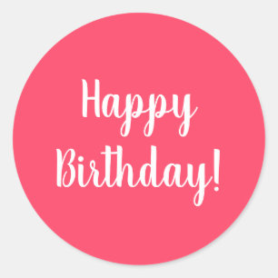 Happy Birthday Pink White Typografie Ronde Sticker