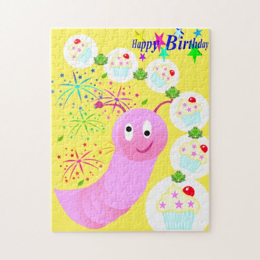 Happy Birthday Pink Worm Cupcake Legpuzzel (Verticaal)