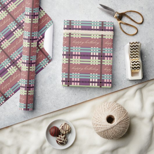 Happy Birthday Plaid Pattern Cadeaupapier (Crafts)