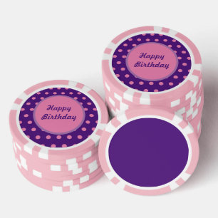 Happy Birthday Poker Chips (Paarse & roze)