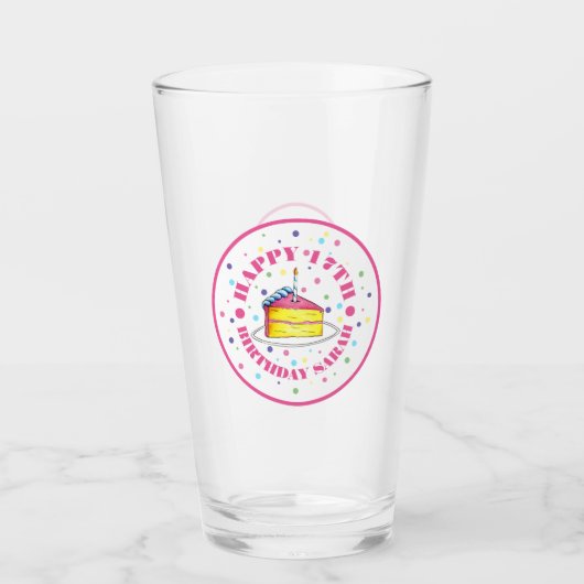 Happy Birthday Polka Dot Pink Cake Slice Candle Glas (Voorkant)
