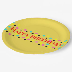 Happy Birthday Polka Dots Geel Papieren Bordje
