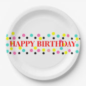 Happy Birthday Polka Dots Papieren Bordje (Voorkant)