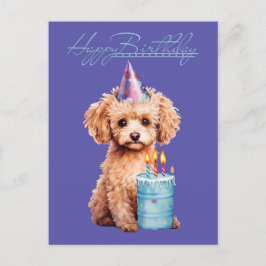 Happy Birthday Poodle met Party Pet & Bday Cake Briefkaart
