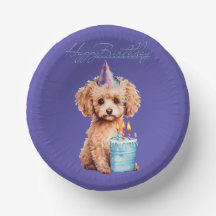 Happy Birthday Poodle met Party Pet & Bday Cake