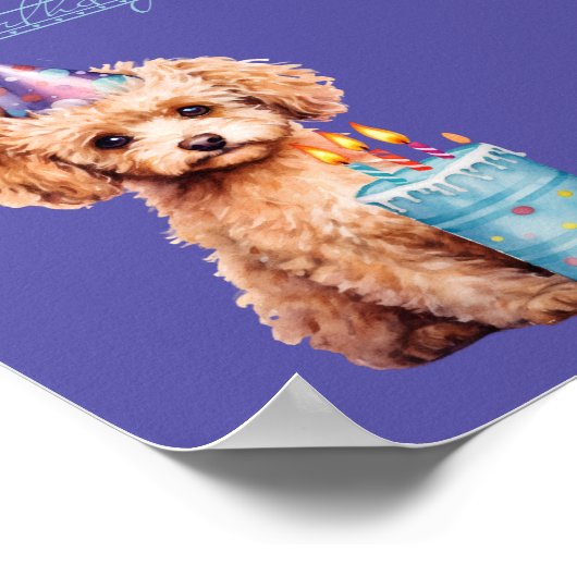 Happy Birthday Poodle met Party Pet & Bday Cake Poster (Hoek)