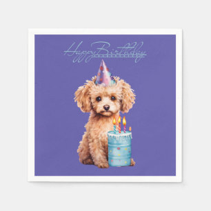 Happy Birthday Poodle met Party Pet & Bday Cake Servet