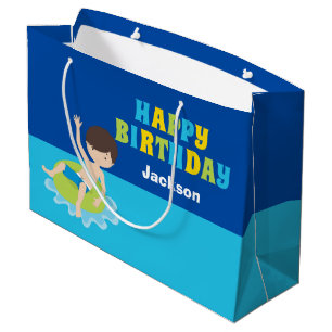 Happy Birthday Pool Party Custom Jongens Naam Groot Cadeauzakje