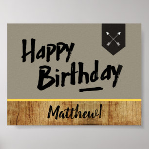 Happy Birthday poster - Mannen - hout en pijlen