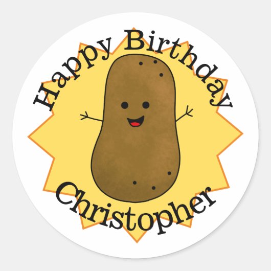Happy Birthday Potato - Gepersonaliseerd Ronde Sticker (Voorkant)