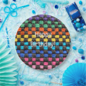 Happy Birthday Potholder Check Pattern Papieren Bordje (Feest)