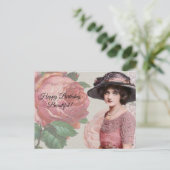 Happy Birthday, prachtig -  dame en Roos Briefkaart (Staand voorkant)