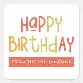 Happy Birthday Preppy Playful Fun Family Greeting Vierkante Sticker (Voorkant)
