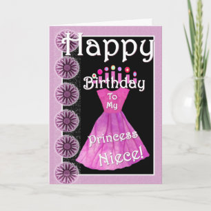 Happy Birthday Princess Niece Pink Dress & Candles Kaart
