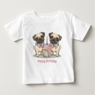 Happy Birthday Pug Dogs Cupcake