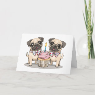 Happy Birthday Pug Dogs Cupcake Kaart