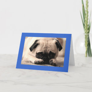 Happy Birthday Pug Puppy Dog Blauw Wenskaart Kaart