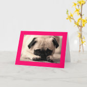Happy Birthday Pug Puppy Dog Roze Wenskaart Kaart (Gele Bloem)