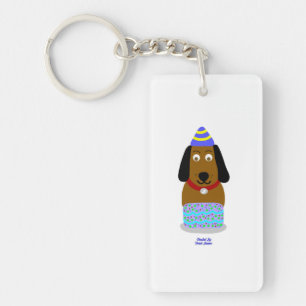 Happy Birthday Pup Rechthoek Sleutelhanger