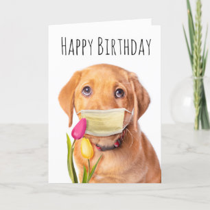 Happy Birthday Puppy in Covid-19 Gezichtsmasker Hu Feestdagen Kaart