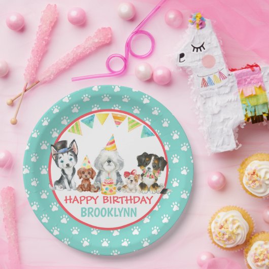 Happy Birthday Puppy Party Papieren Bordje (Feest)