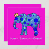Happy Birthday Queen Elephant Flat Kaart (Voorkant / Achterkant)