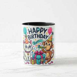 Happy Birthday Quirky Animal Party Mok