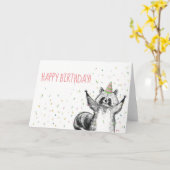 Happy Birthday Raccoon Kaart (Gele Bloem)