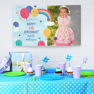 Happy Birthday Rainbow Balloons Aangepaste foto te Spandoek