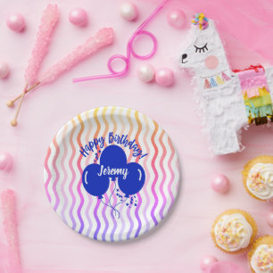 Happy Birthday Rainbow Blue-ballonnen gepersonalis Papieren Bordje