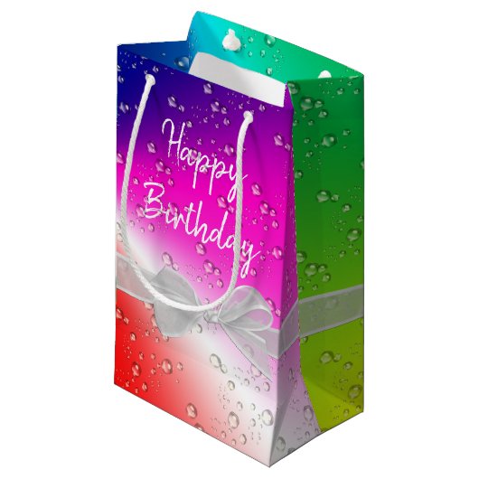 Happy Birthday Rainbow Bubbles Klein Cadeauzakje (Voorkant Gekanteld)