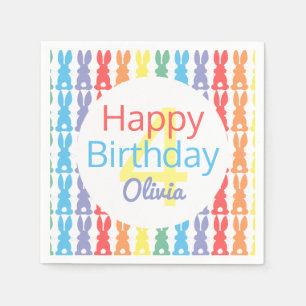 Happy Birthday Rainbow Bunny Gepersonaliseerde Kin Servetten