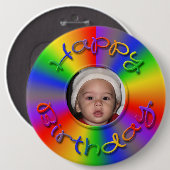 Happy Birthday Rainbow Foto Button (Voorkant /achterkant)
