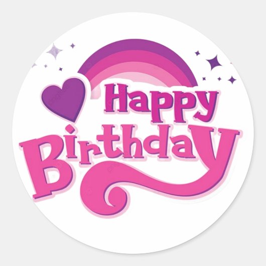 Happy Birthday Rainbow Heart Round Sticker (Voorkant)
