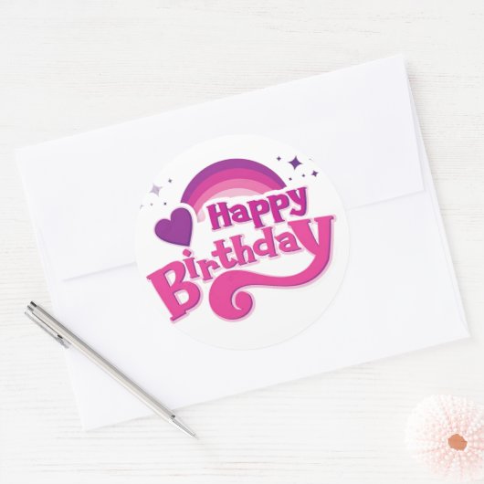 Happy Birthday Rainbow Heart Round Sticker (Envelop)