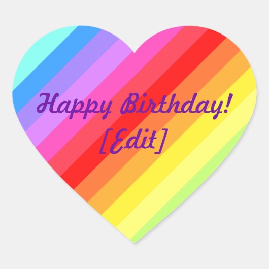 Happy Birthday - Rainbow Heart Stickers (Voorkant)