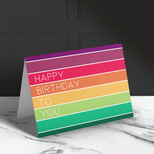 Happy Birthday Rainbow Modern Stripe LGBT Fun Kaart