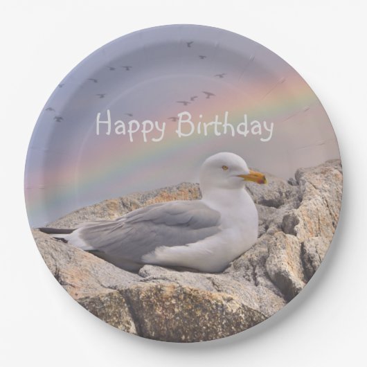 Happy Birthday Rainbow Seagull Papieren Bordje (Voorkant)