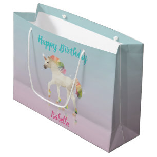 Happy Birthday Rainbow Unicorn Name Large Gift Bag Groot Cadeauzakje