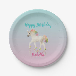 Happy Birthday Rainbow Unicorn Name Paper Bord