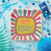 ‘Happy Birthday Rays Inspirivity Fun kleurrijk Papieren Bordje (Feest)