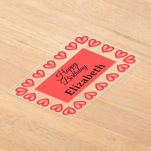 Happy Birthday Rectangle hart lijst aangepaste naa Acryl Uitnodigingen (Laagn)