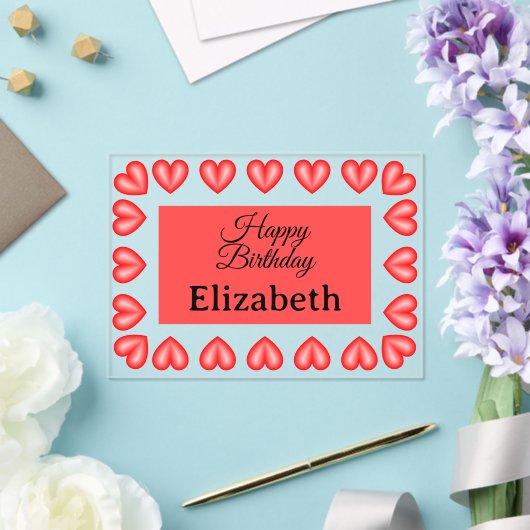 Happy Birthday Rectangle hart lijst aangepaste naa Acryl Uitnodigingen (Insitu (Huwelijk))