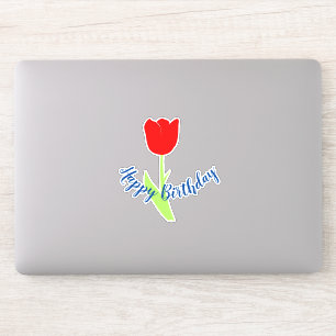 Happy Birthday Red Blue Floral Tulip Cute Colorful Sticker