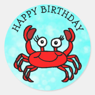 Happy Birthday Red Crab Onder het Zee Ronde Sticker